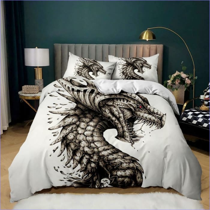 Vit Dragon Grå Påslakan
