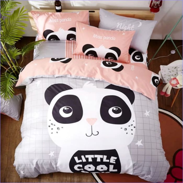 Lite Cool Panda Grå Och Rosa Påslakan