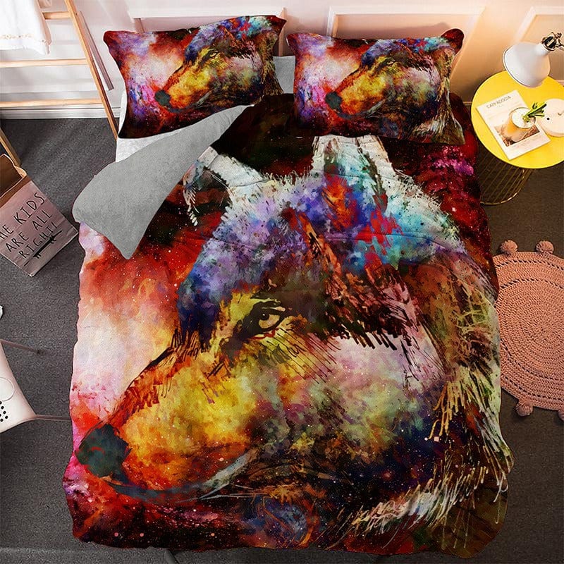 Multicolor Wolf Print Påslakan