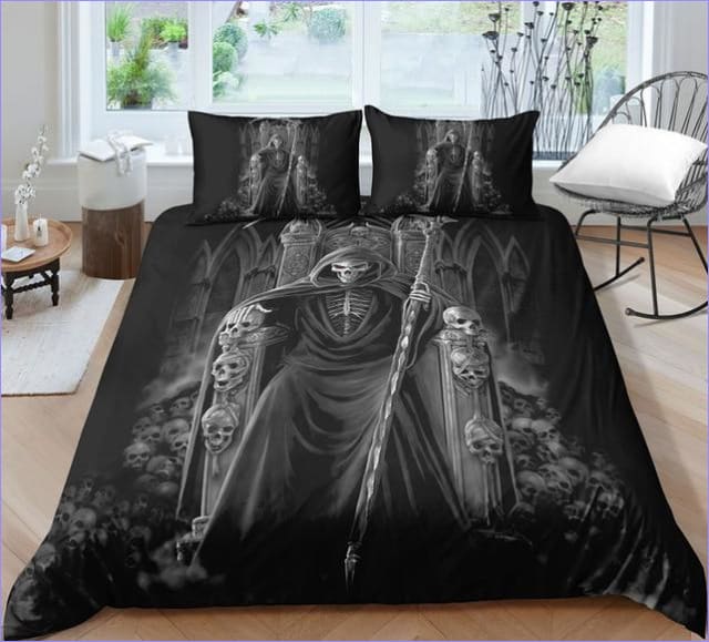 Svart Och Vit Grim Reaper Skull Påslakan
